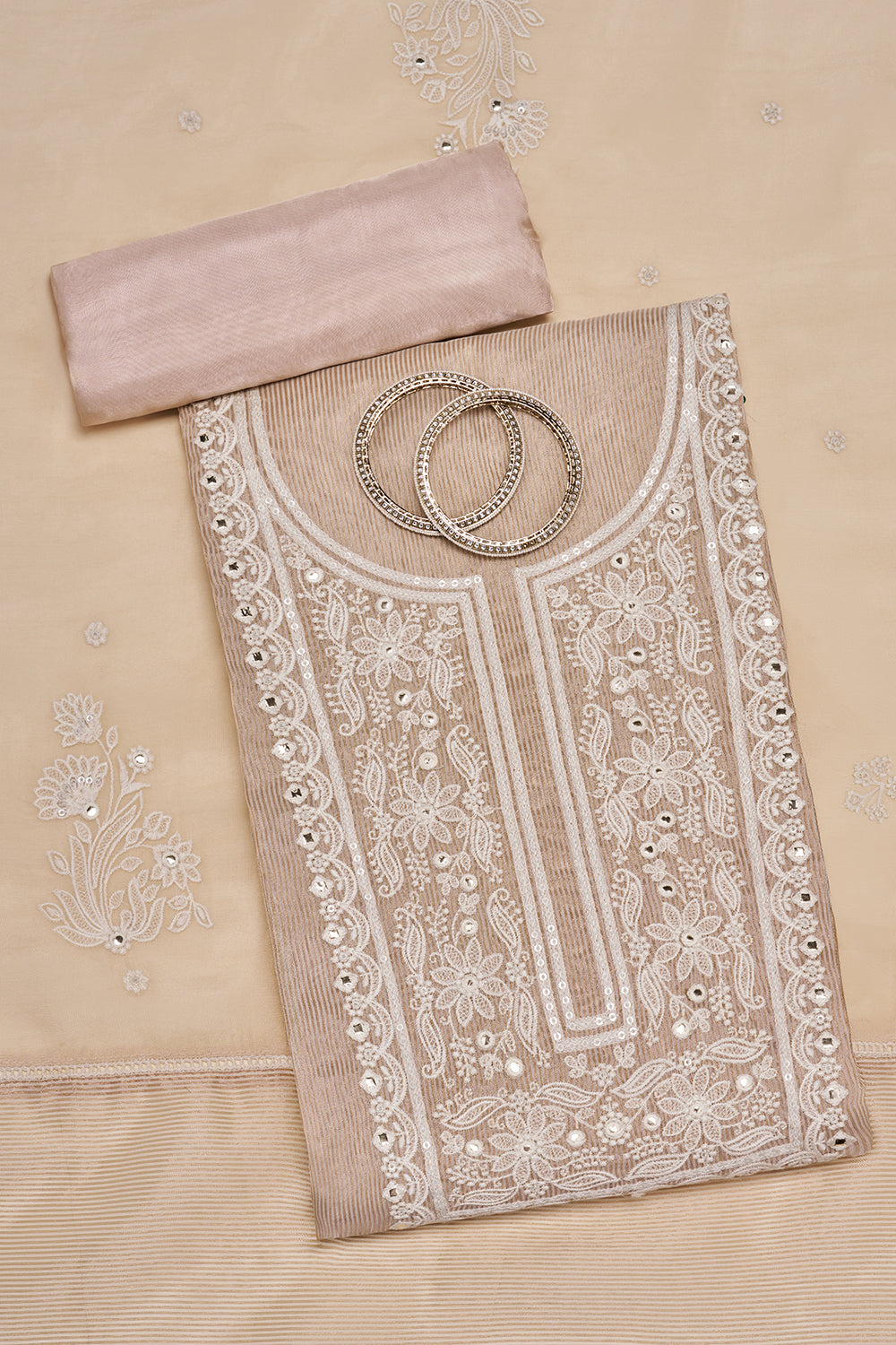 Dusty Rose Floral Embroidered Unstitched Suit Set