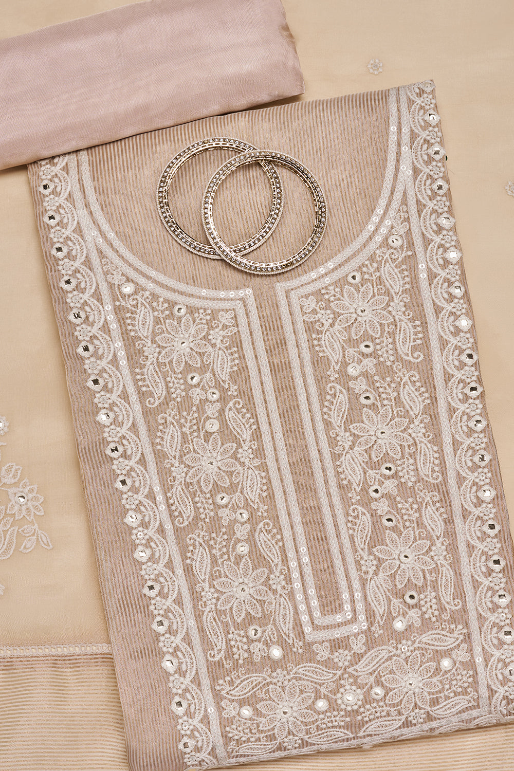 Dusty Rose Floral Embroidered Unstitched Suit Set