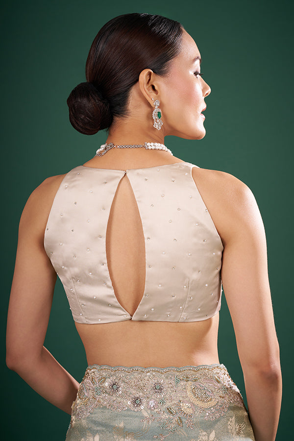Beige Satin Silk Stone Work Blouse