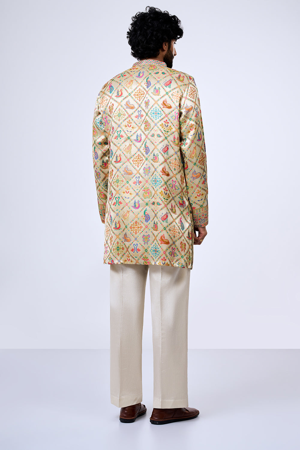Beige Silk Blend Patola Heritage Printed Kurta Set