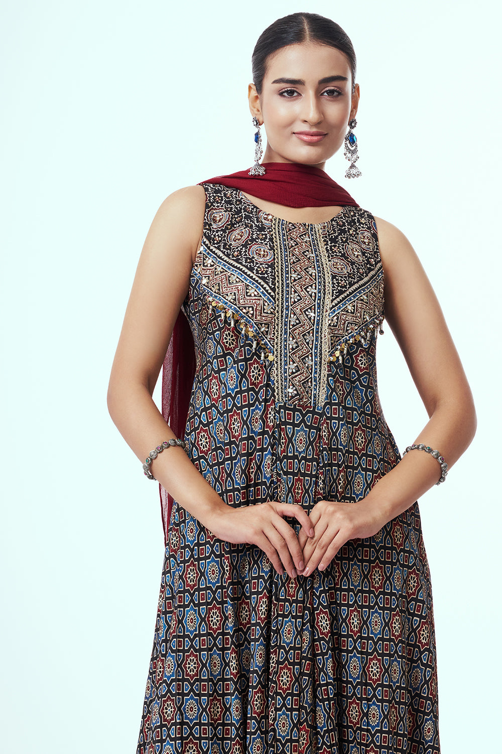 Black and Blue Modal Indo-Western Dress with Mirror Work