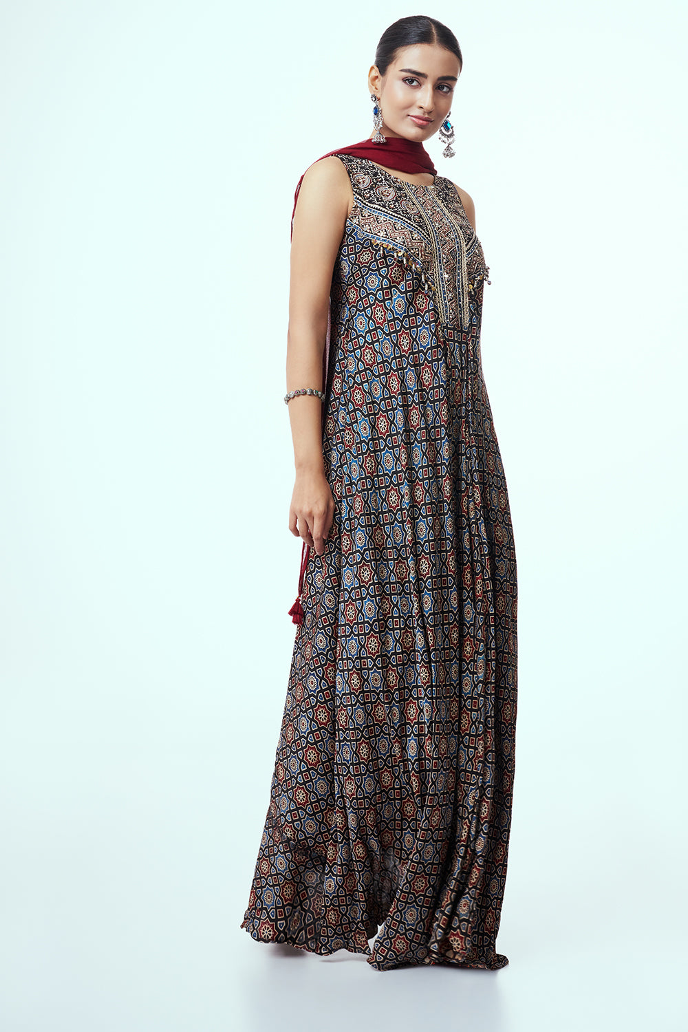 Black and Blue Modal Indo-Western Dress with Mirror Work