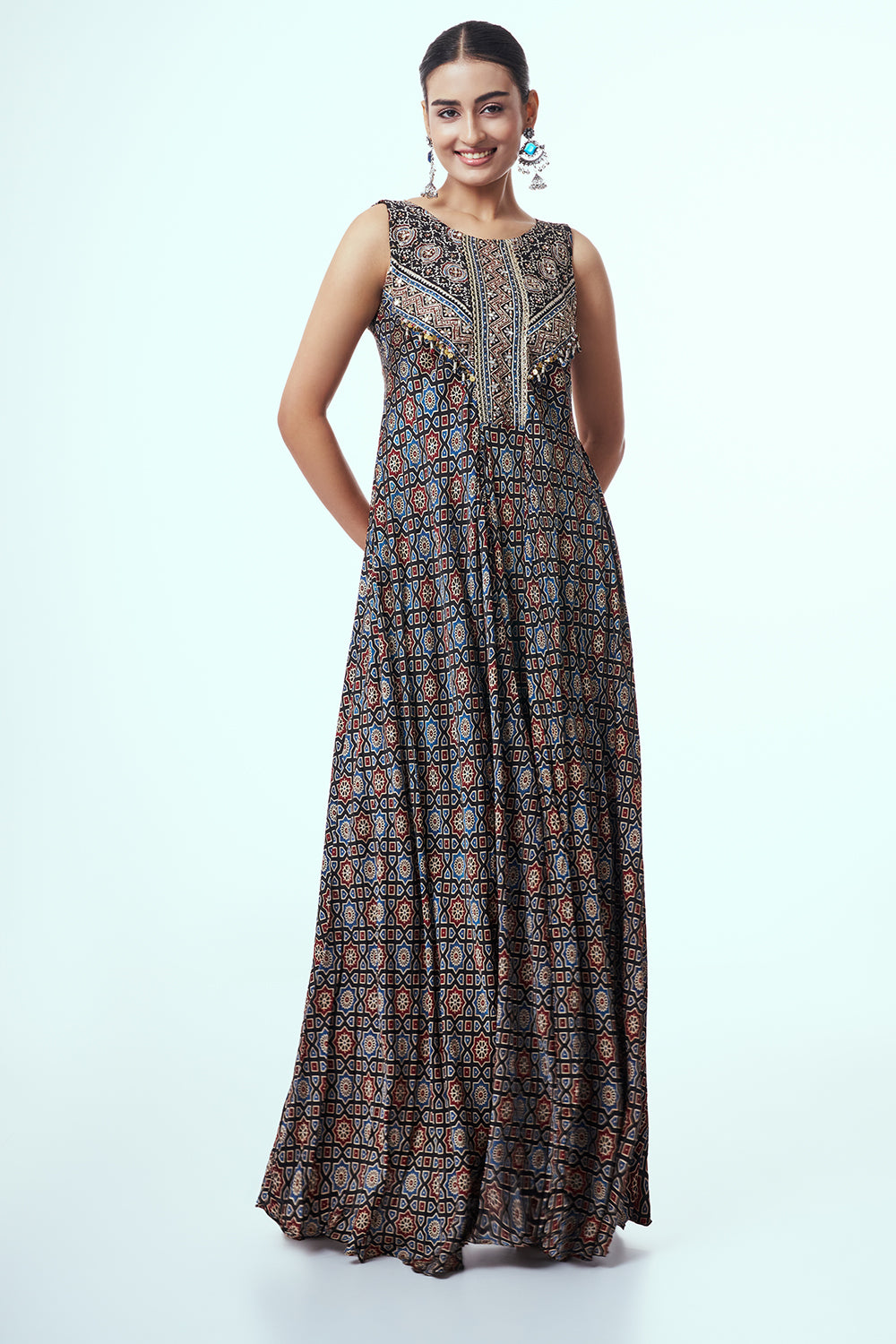 Black and Blue Modal Indo-Western Dress with Mirror Work