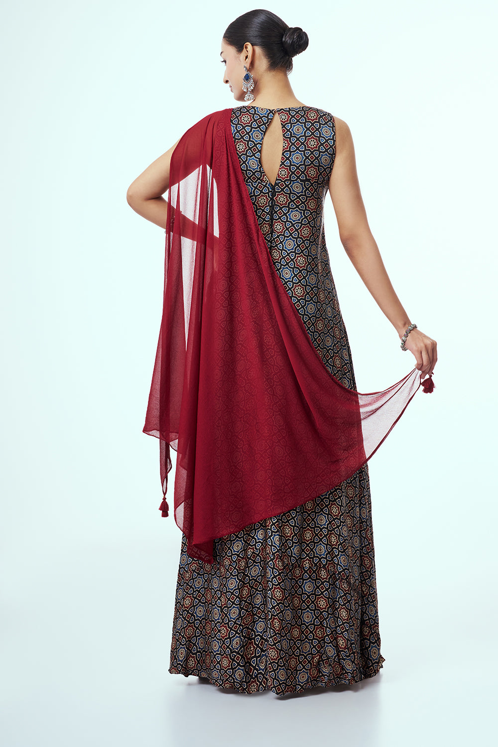 Black and Blue Modal Indo-Western Dress with Mirror Work