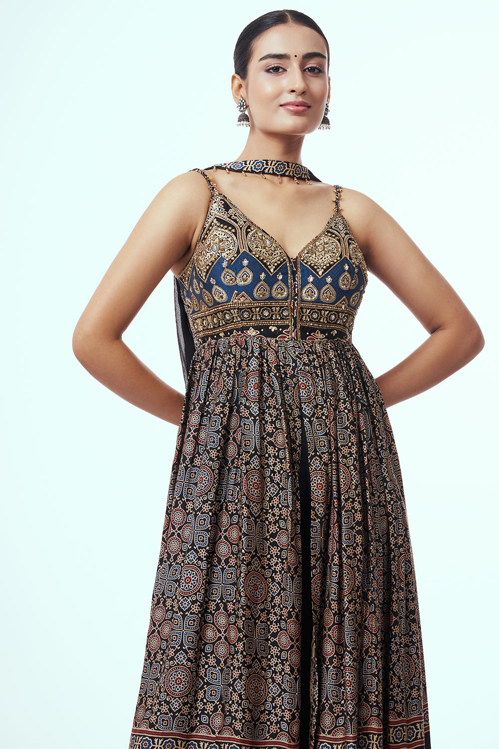 Black and Blue Modal Indo-Western Set with Cutdana Work