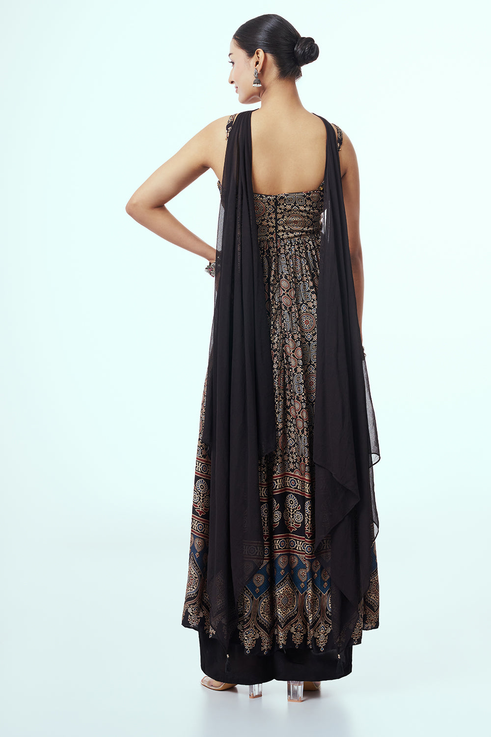Black and Blue Modal Indo-Western Set with Cutdana Work