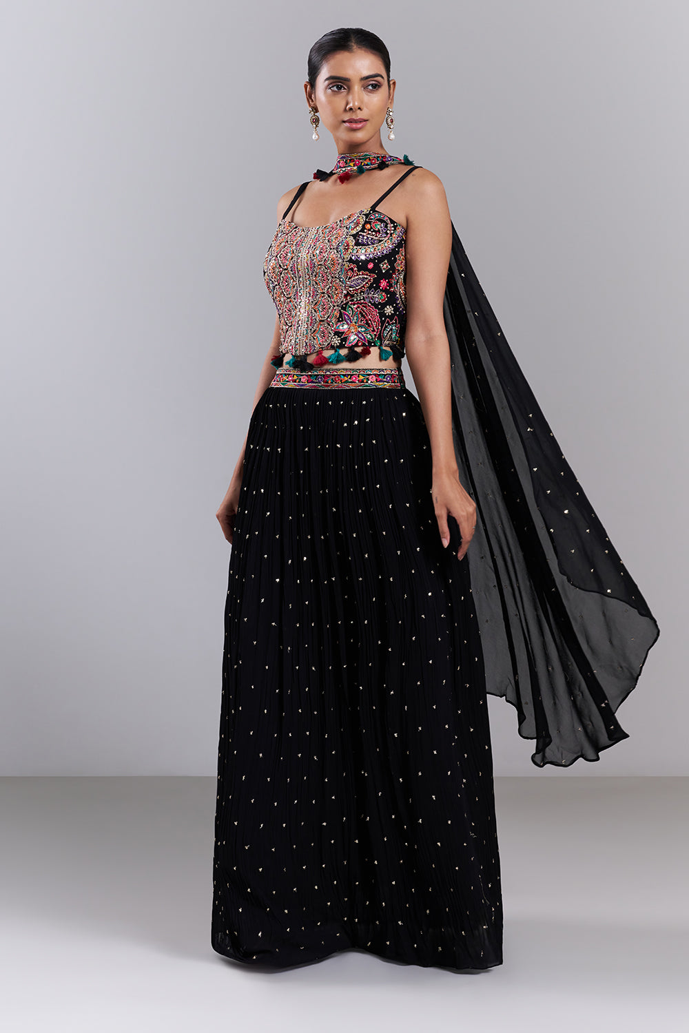 Black Georgette Embroidered Lehenga Set