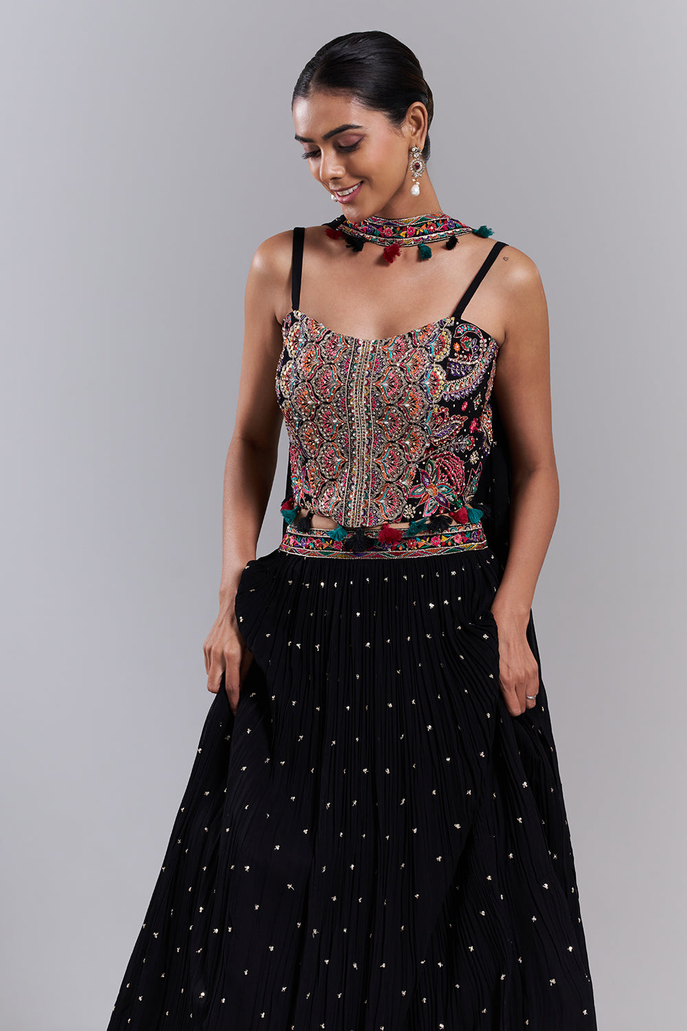 Black Georgette Embroidered Lehenga Set