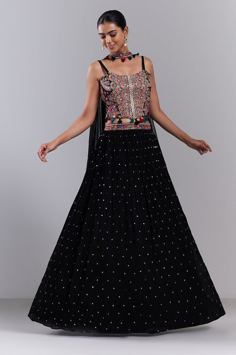 Black Georgette Embroidered Lehenga Set
