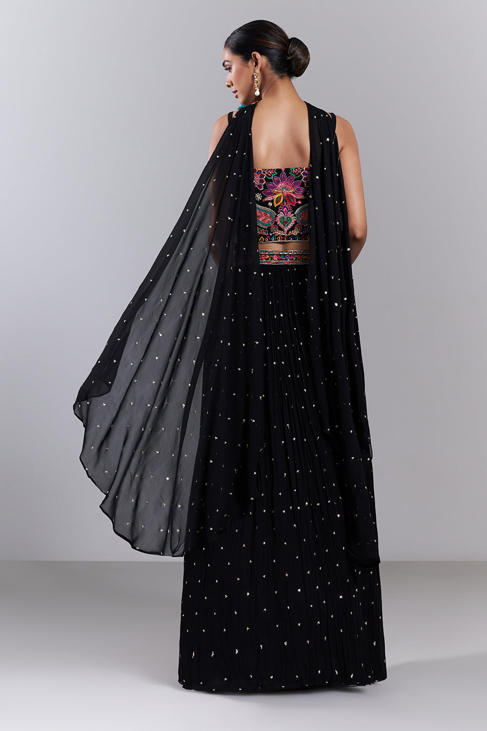 Black Georgette Embroidered Lehenga Set