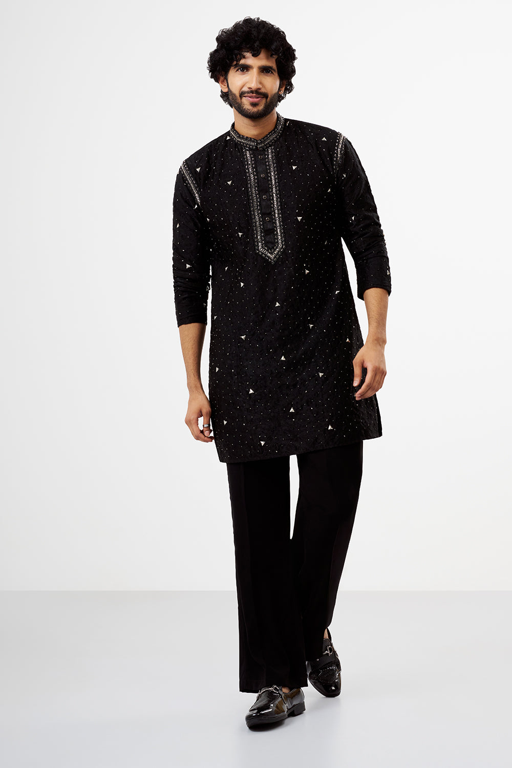 Black Micro Velvet Embroidered Men's Kurta Set