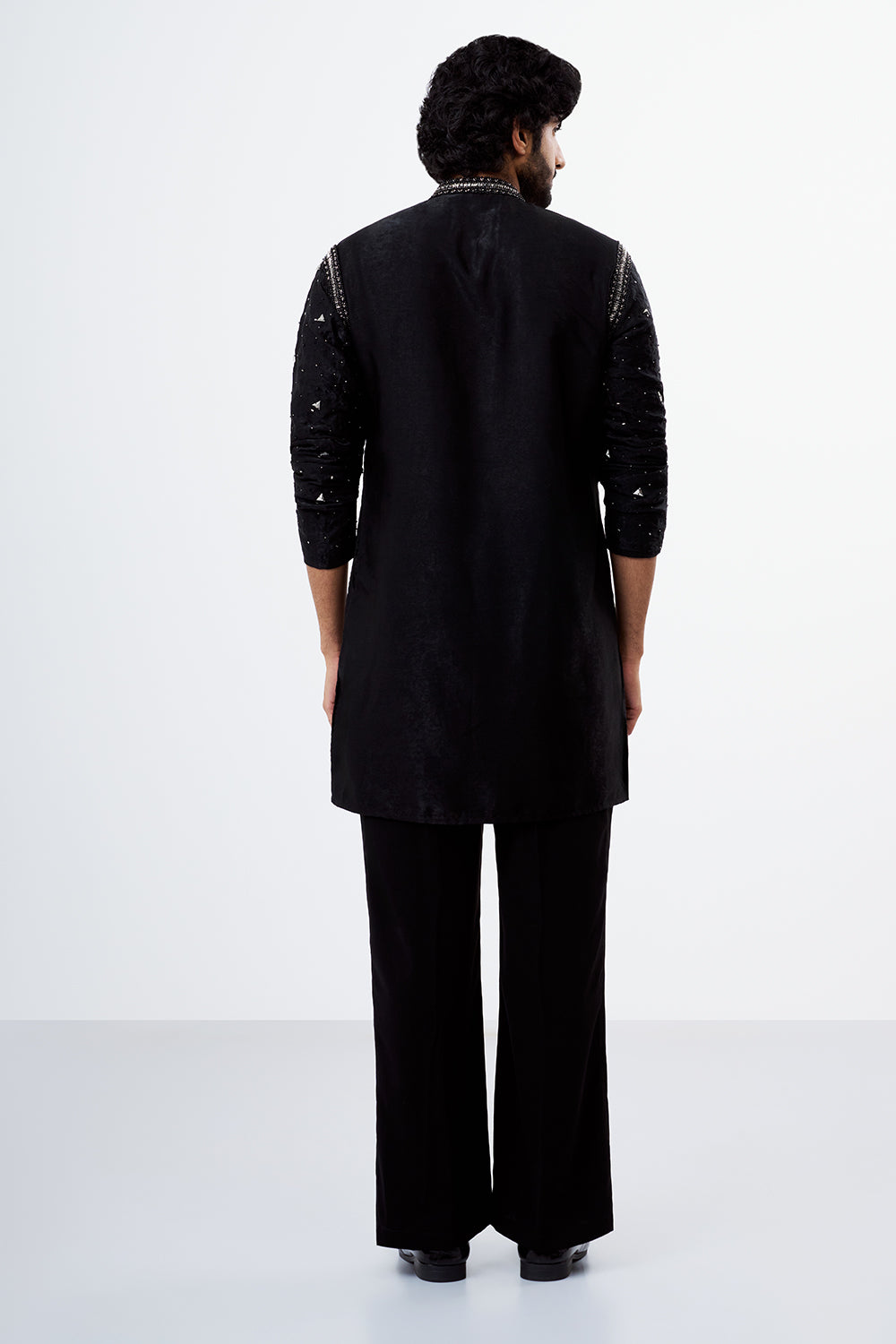 Black Micro Velvet Embroidered Men's Kurta Set