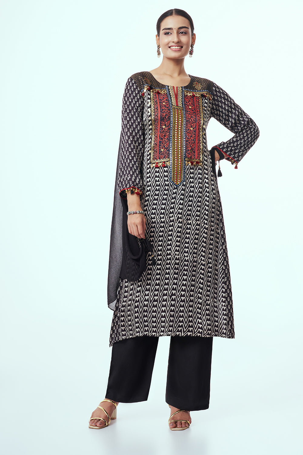 Black Modal Indo Western with Coin Detailing