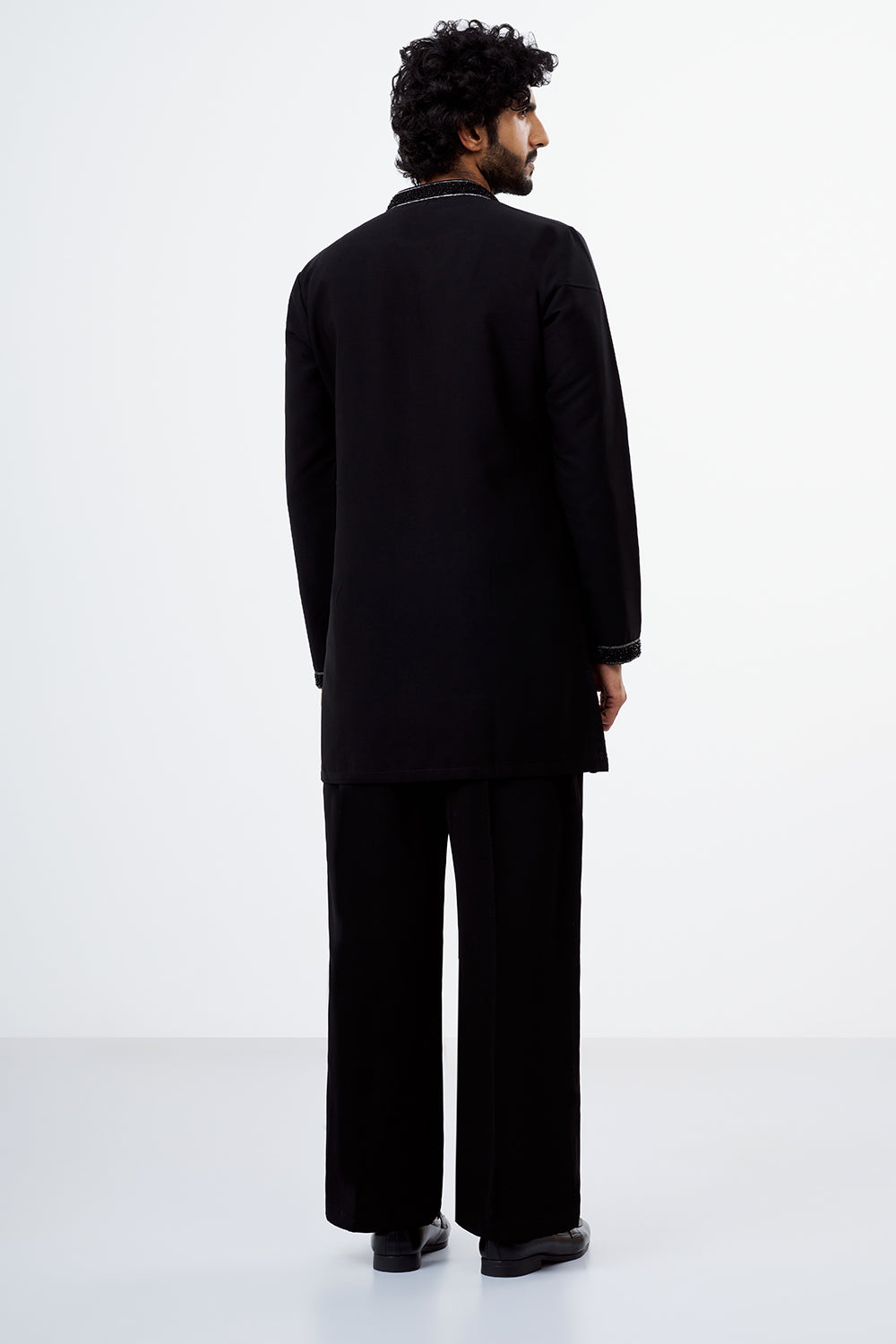 Black Polyester Cotton Bead Work Men's Kurta Set
