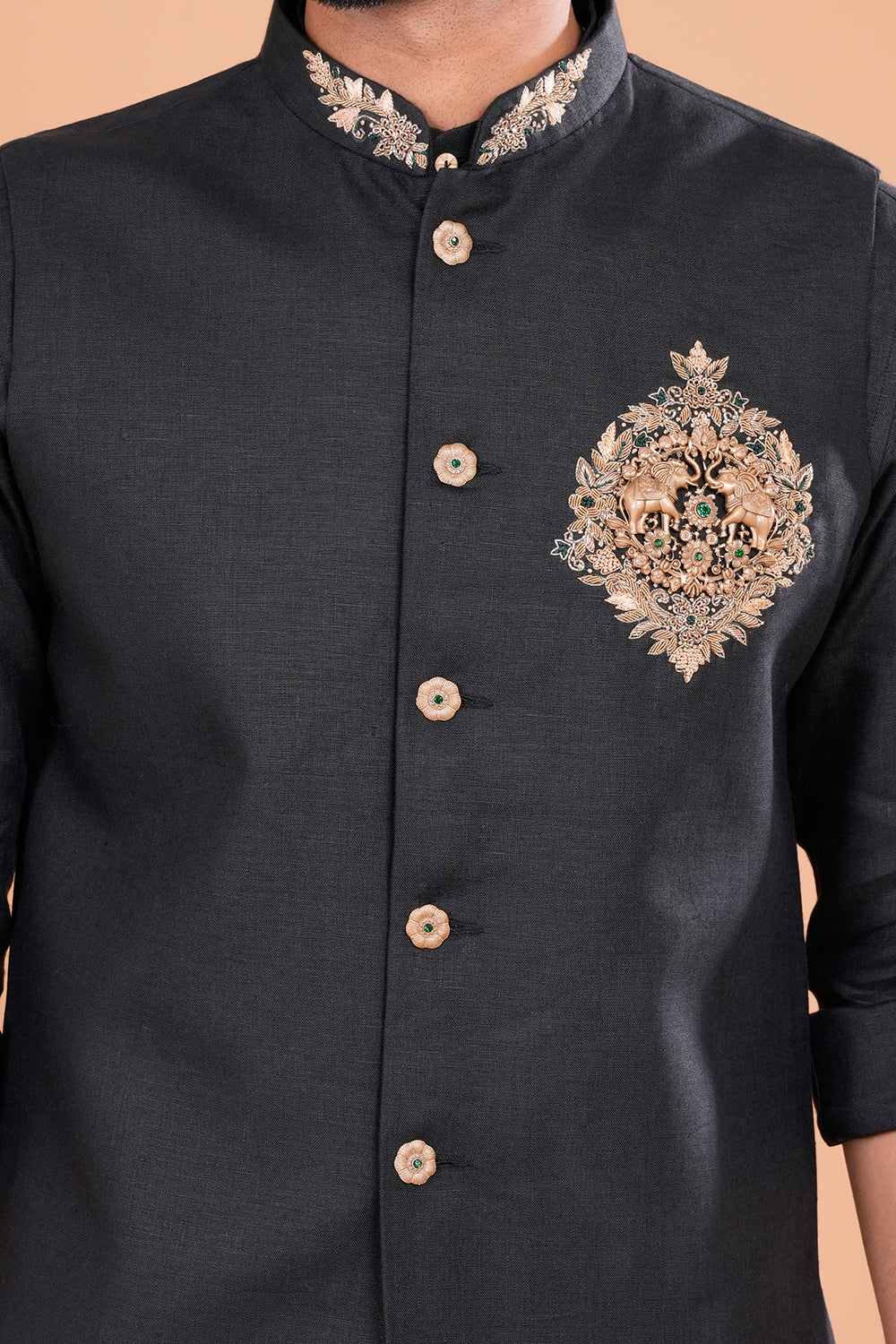 Black Regal Embroidered Bundi Set