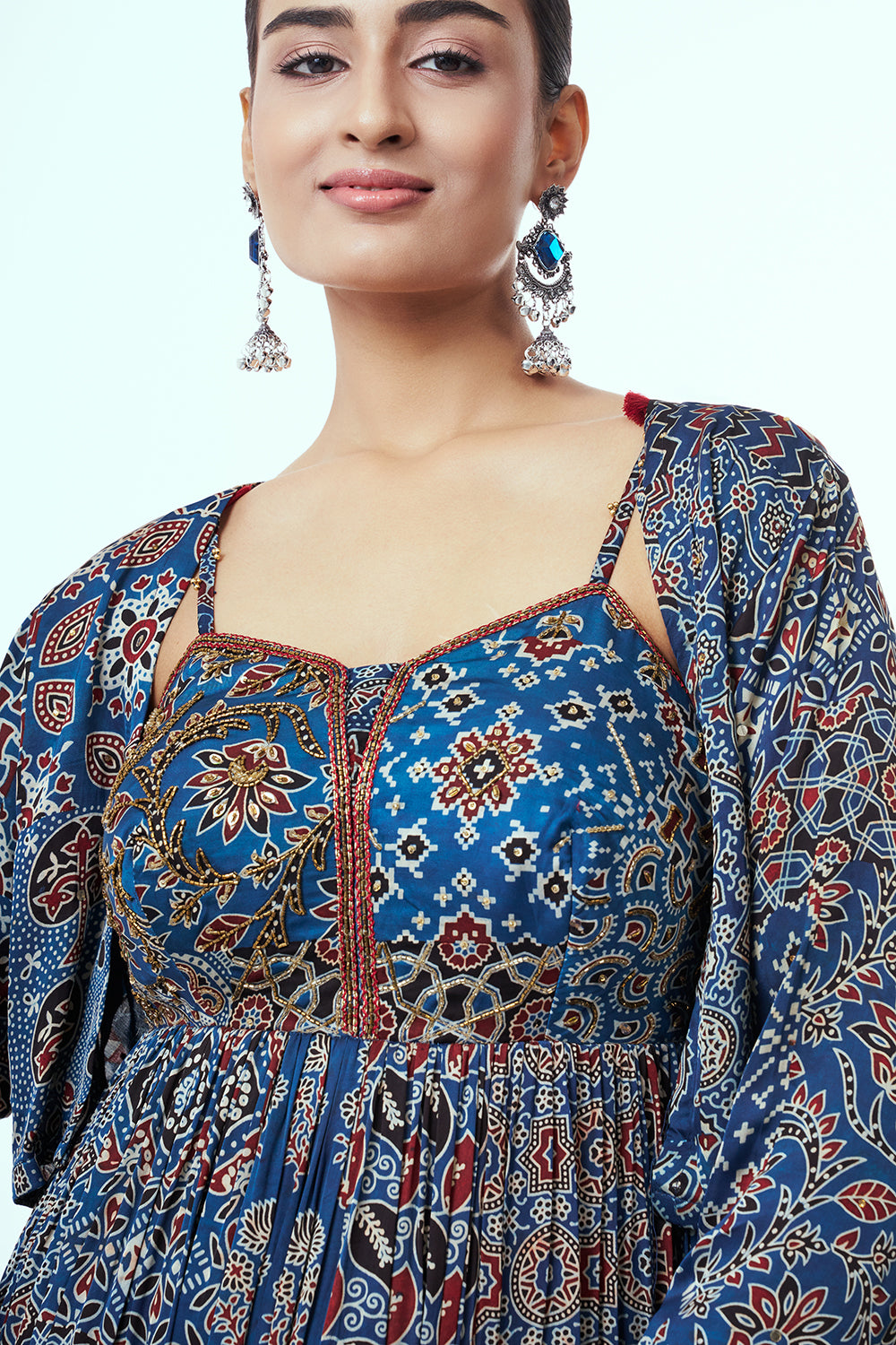 Blue Modal Indo-Western Dress with Cutdana Work
