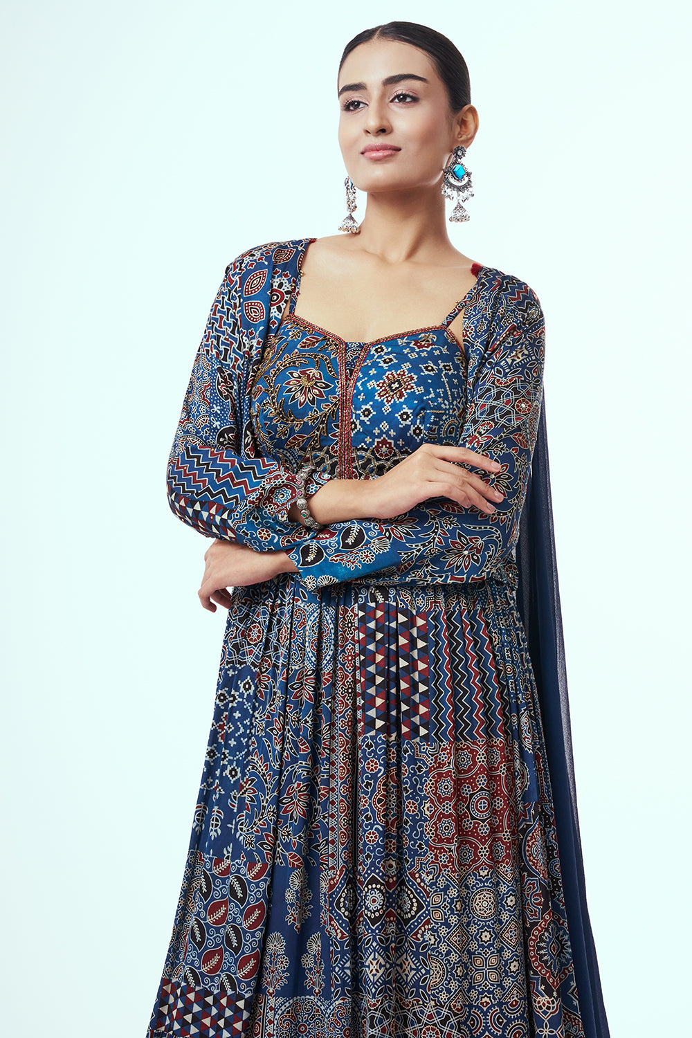 Blue Modal Indo-Western Dress with Cutdana Work