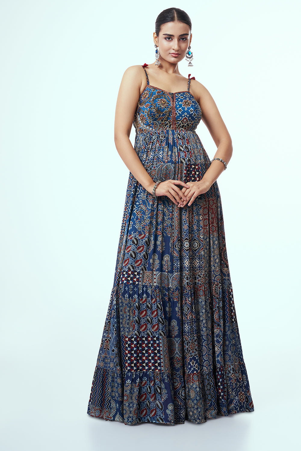 Blue Modal Indo-Western Dress with Cutdana Work