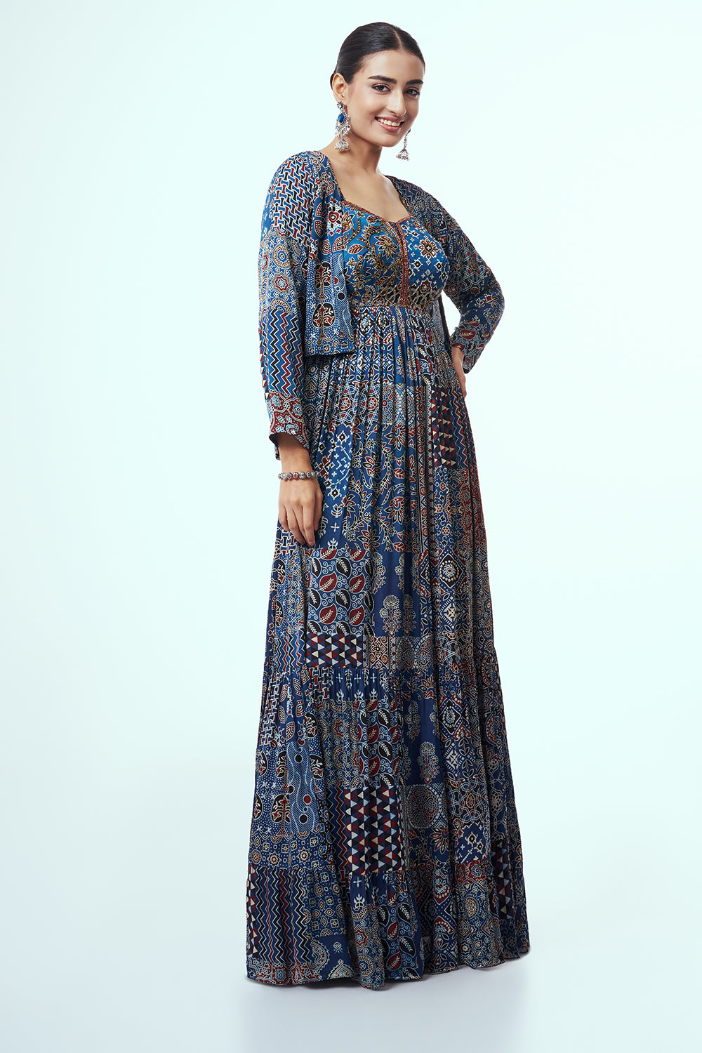 Blue Modal Indo-Western Dress with Cutdana Work