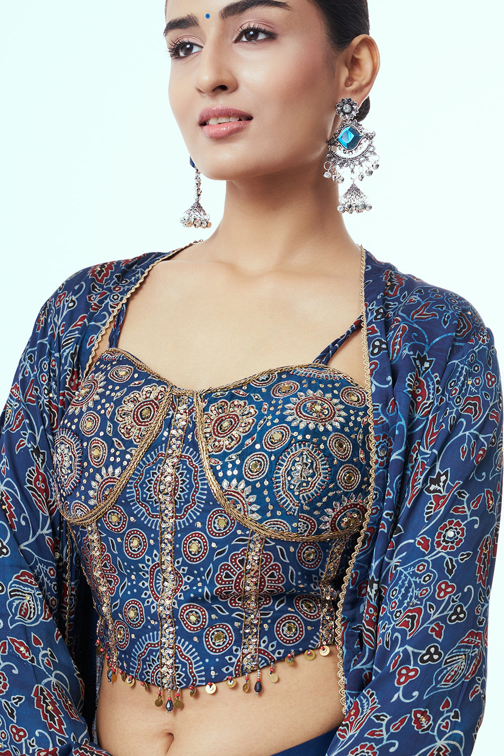 Blue Modal Indo-Western Set with Mirror Work