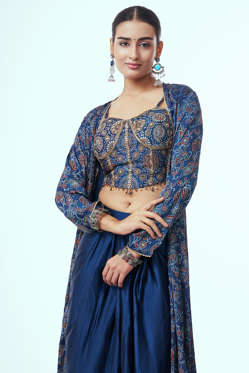 Blue Modal Indo-Western Set with Mirror Work