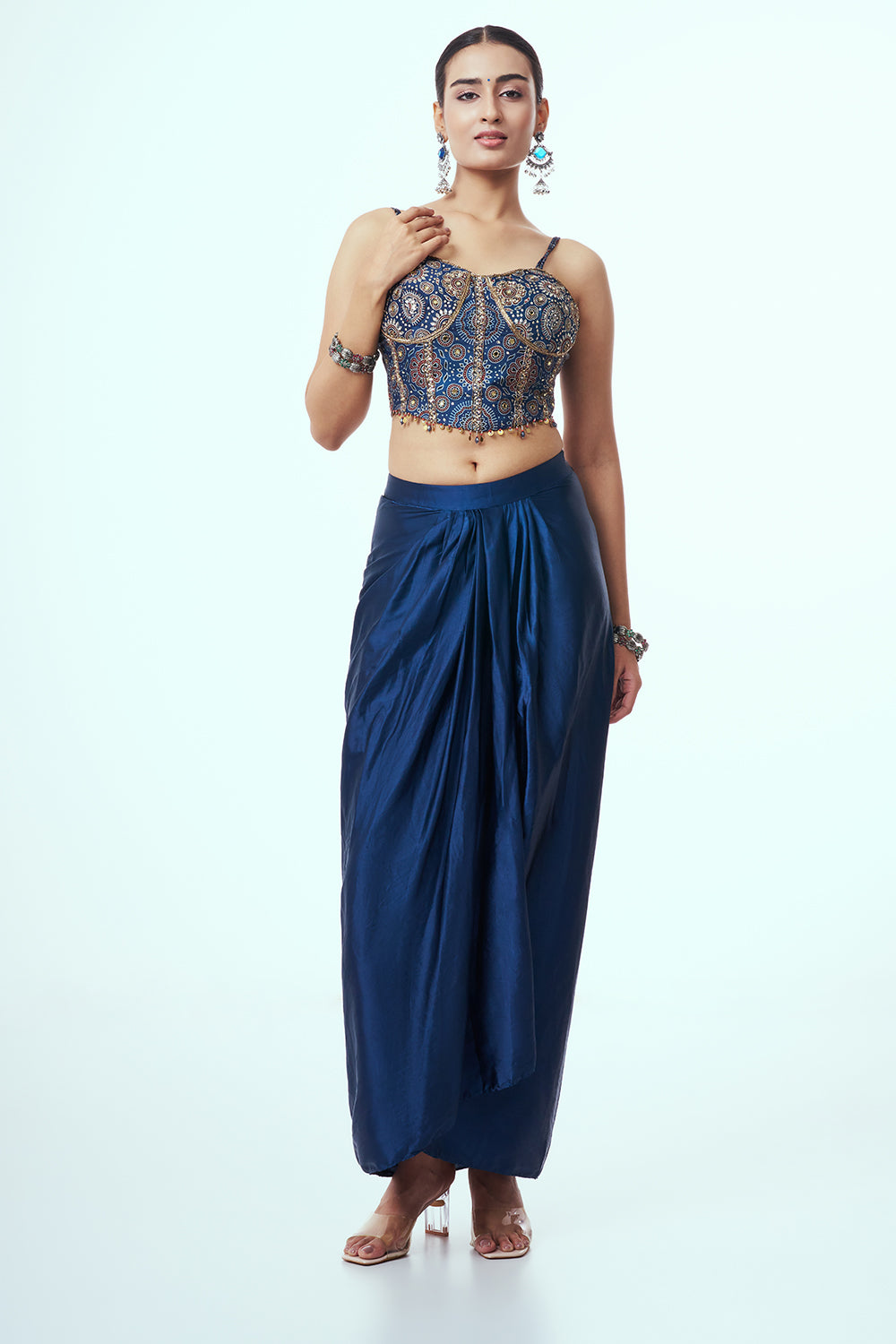 Blue Modal Indo-Western Set with Mirror Work