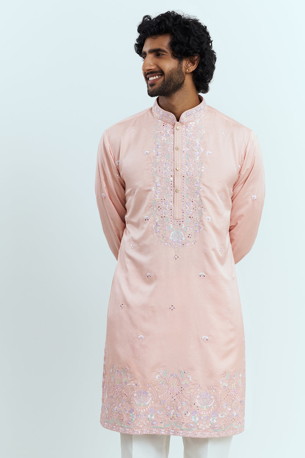 Blush Pink Embroidered Men's Kurta Set