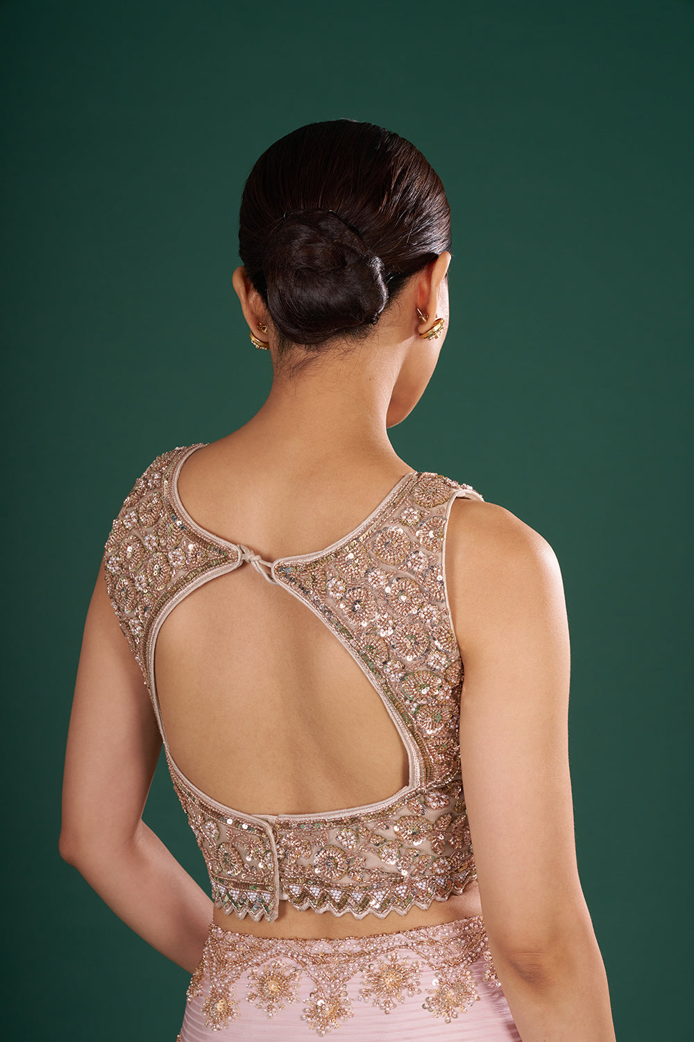 Blush Pink Satin Crush Saree with Rose Gold Sequins