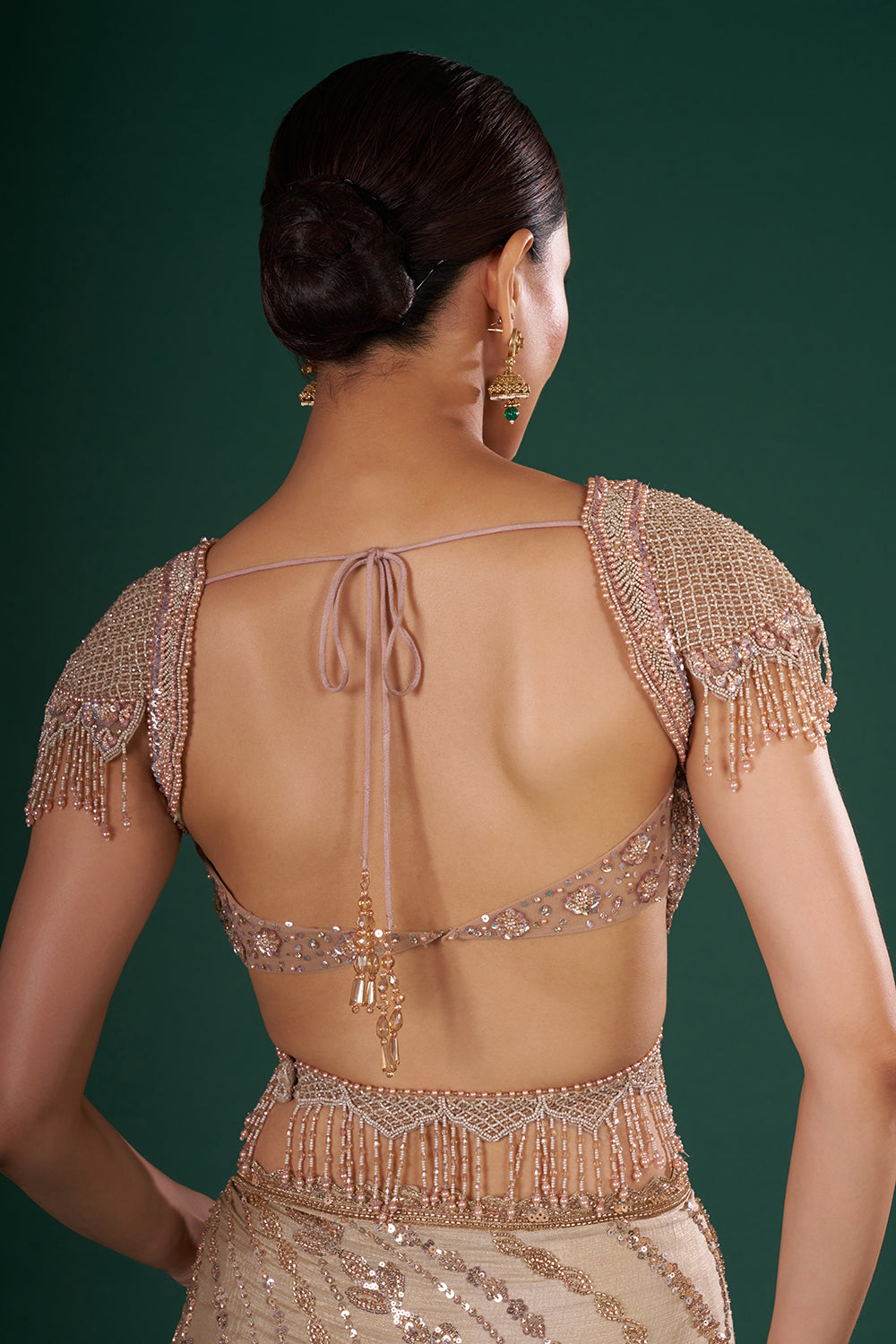 Beige Shimmer Crush Chiffon Saree with Sequins and Unstitched Blouse