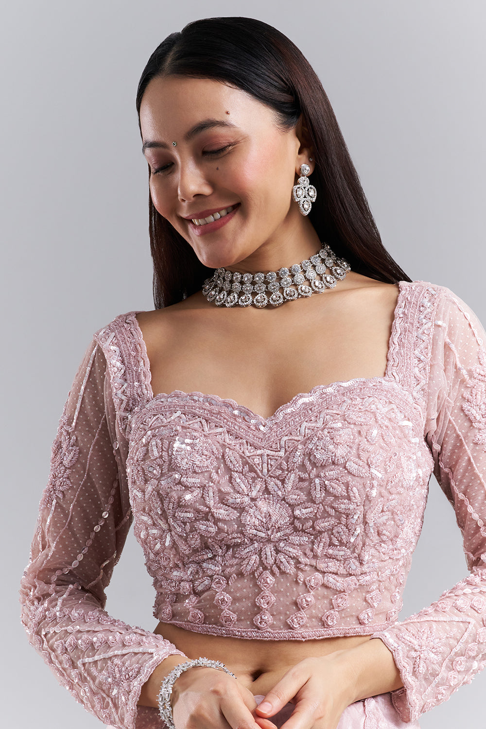 Blush Pink Organza Saree with Embellished Blouse
