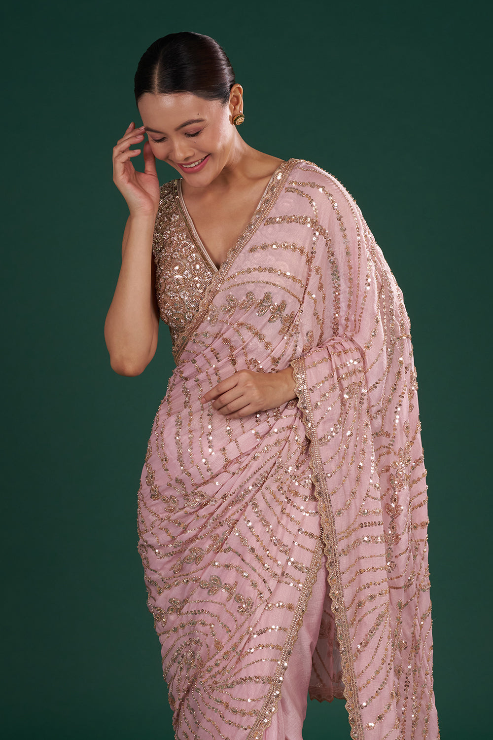 Blush Pink Chiffon Saree with Cutdana Embroidery