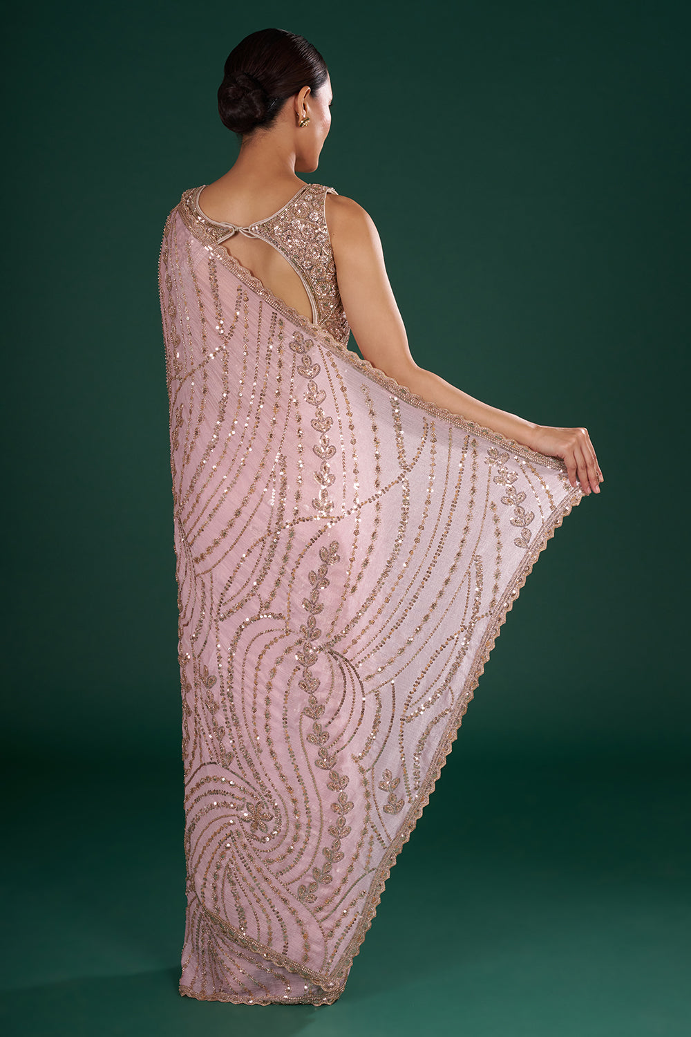 Blush Pink Chiffon Saree with Cutdana Embroidery
