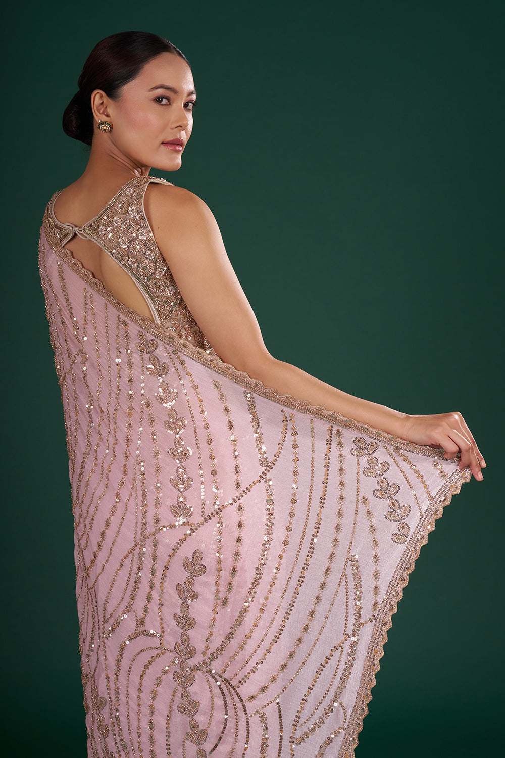 Blush Pink Chiffon Saree with Cutdana Embroidery