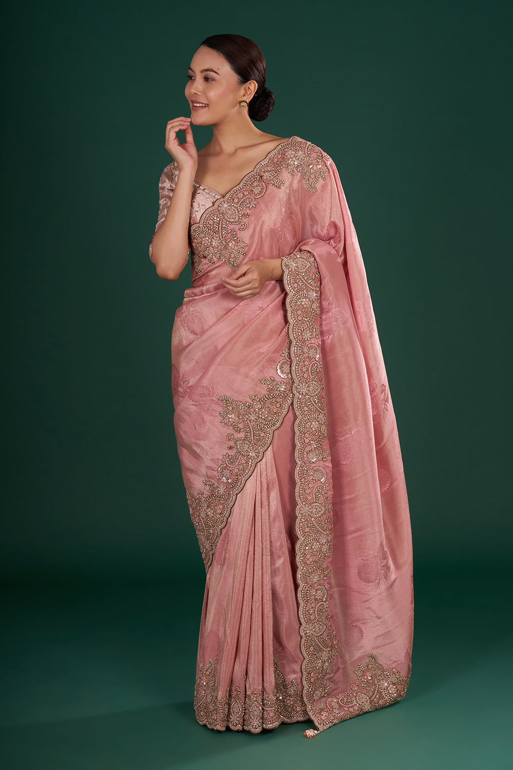 Blush Pink Shimmer Tissue Saree and Unstitched Blouse