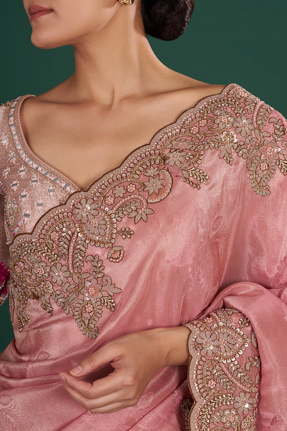 Blush Pink Shimmer Tissue Saree and Unstitched Blouse