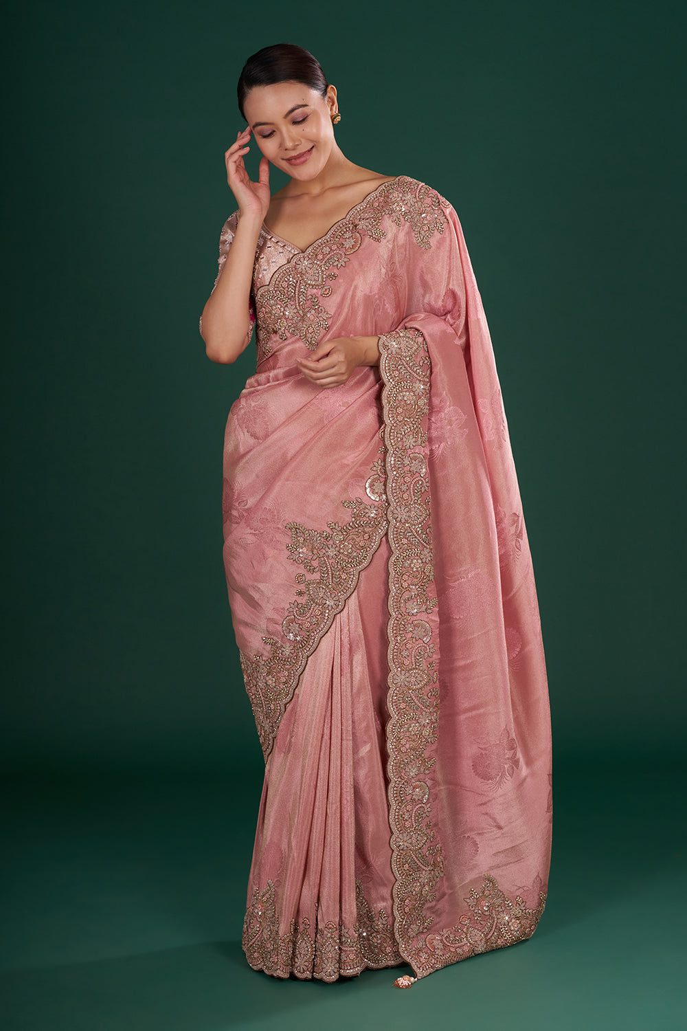 Blush Pink Shimmer Tissue Saree and Unstitched Blouse