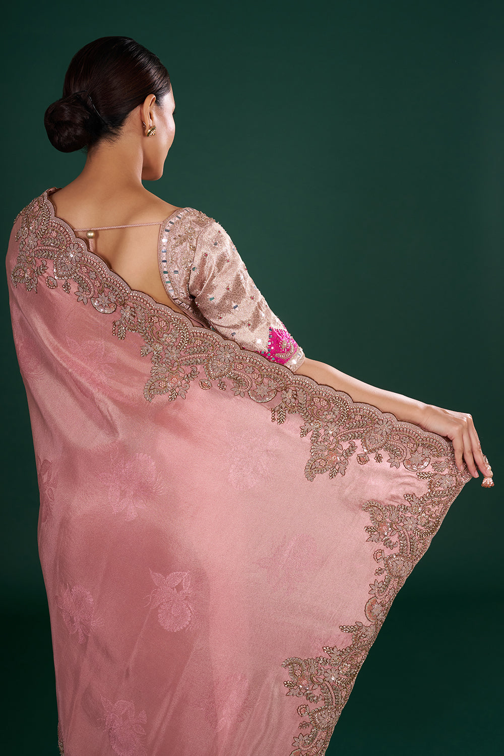 Blush Pink Shimmer Tissue Saree and Unstitched Blouse
