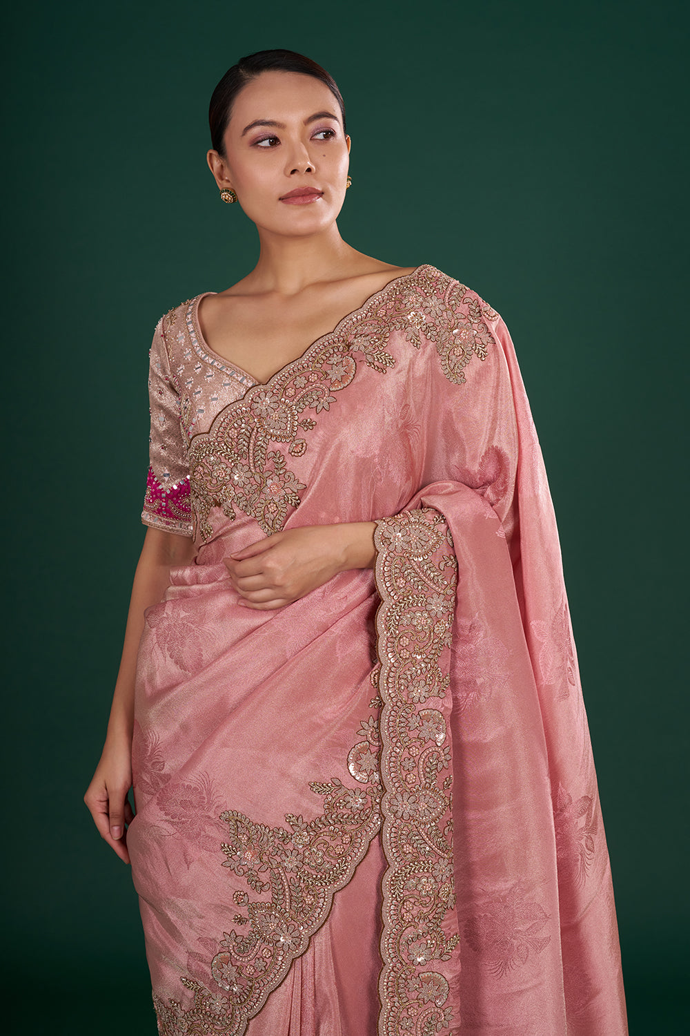 Blush Pink Shimmer Tissue Saree and Unstitched Blouse