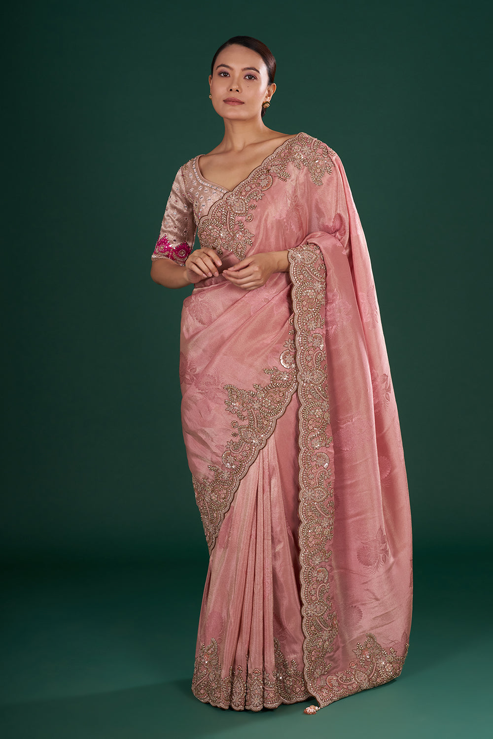 Blush Pink Shimmer Tissue Saree and Unstitched Blouse