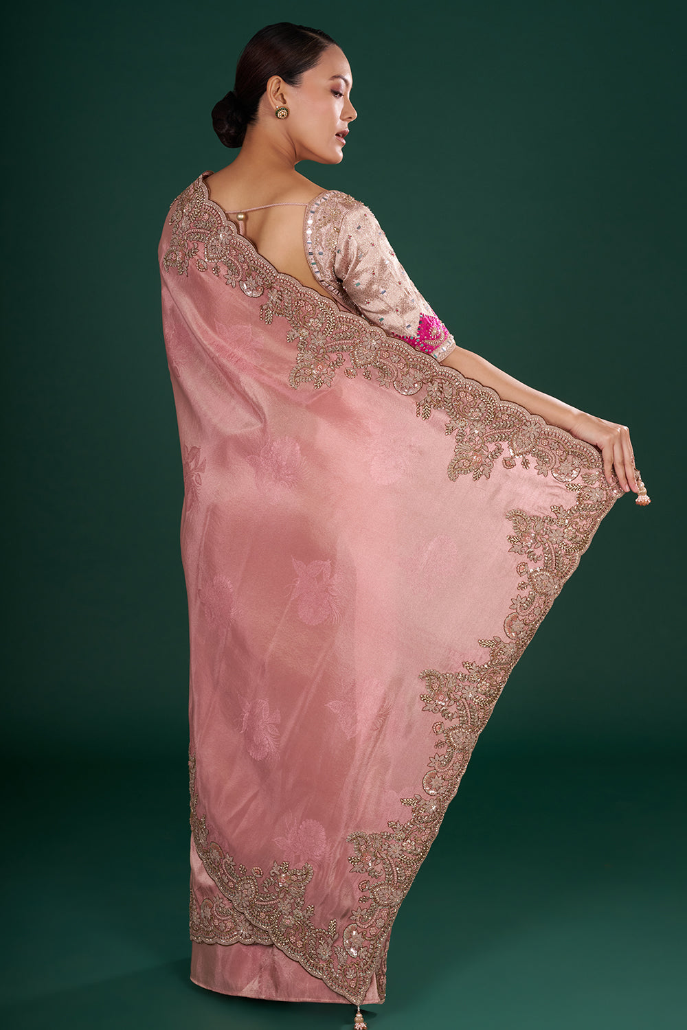 Blush Pink Shimmer Tissue Saree and Unstitched Blouse