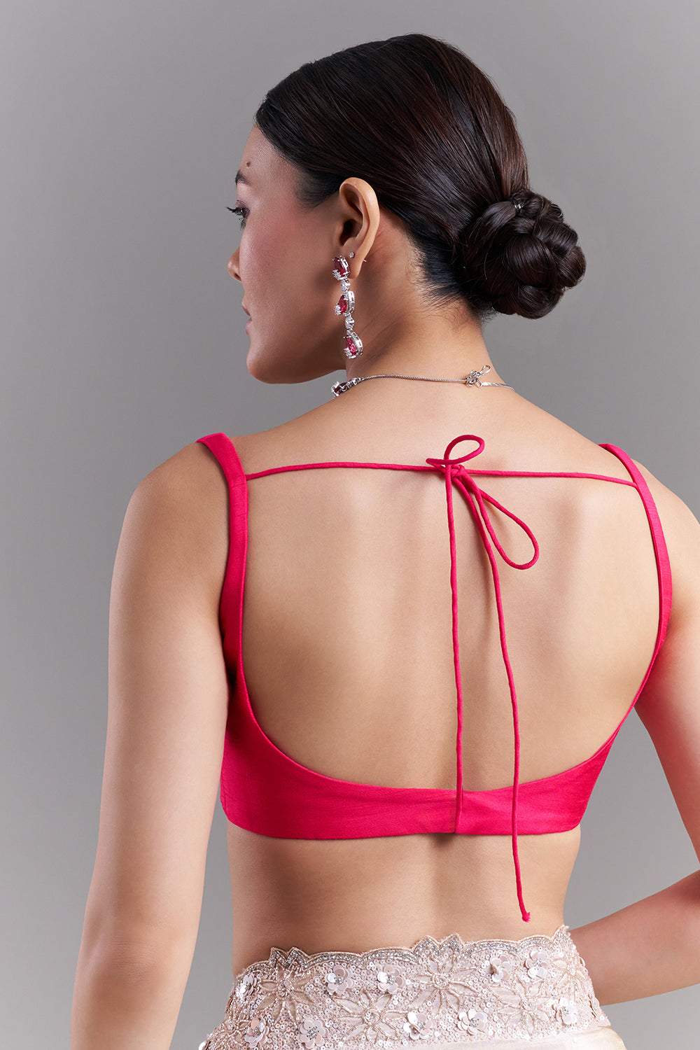 Blush Pink Shimmer Organza Saree with Scalloped Floral Border