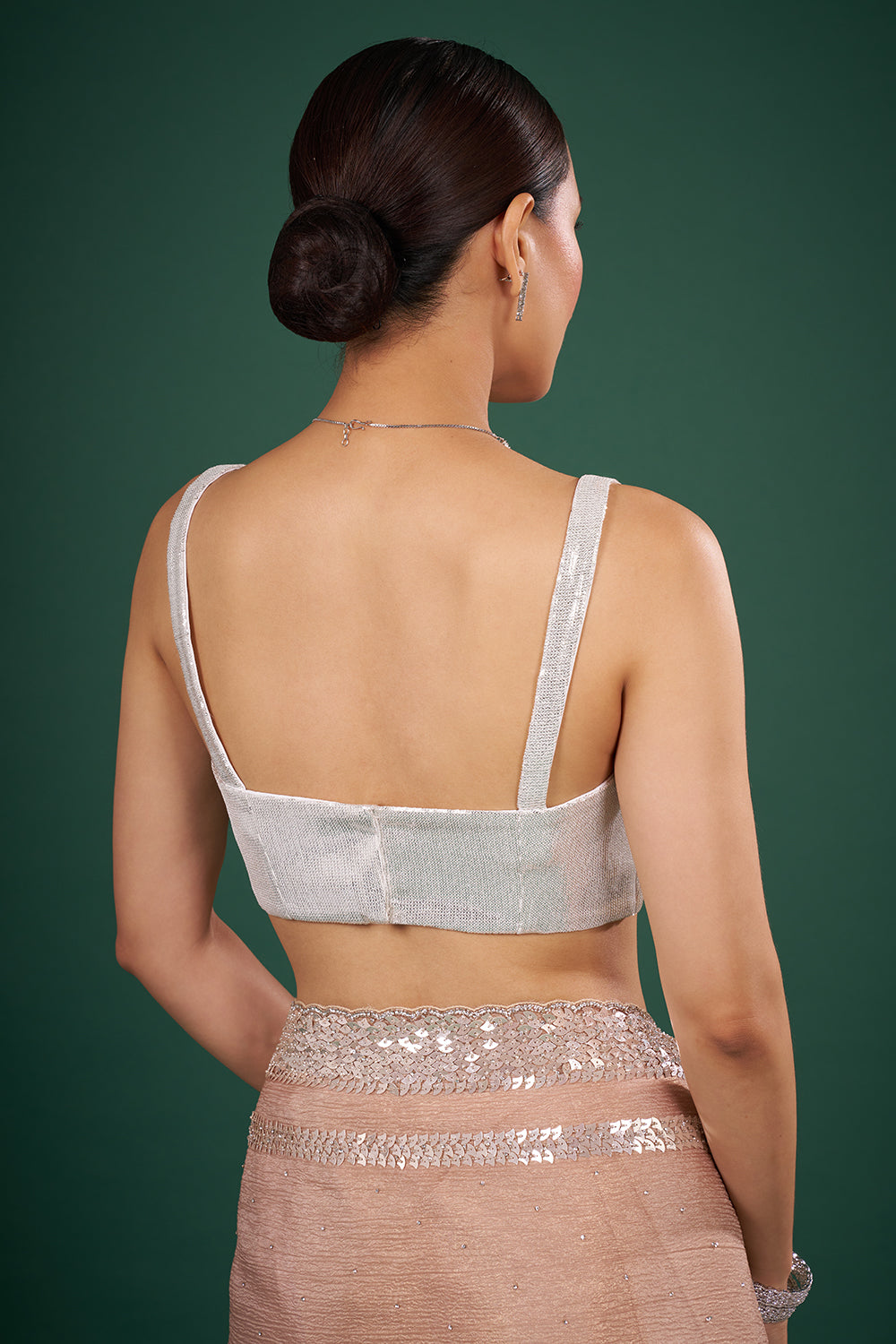Blush Tissue Saree with Sequin Border and Unstitched Blouse