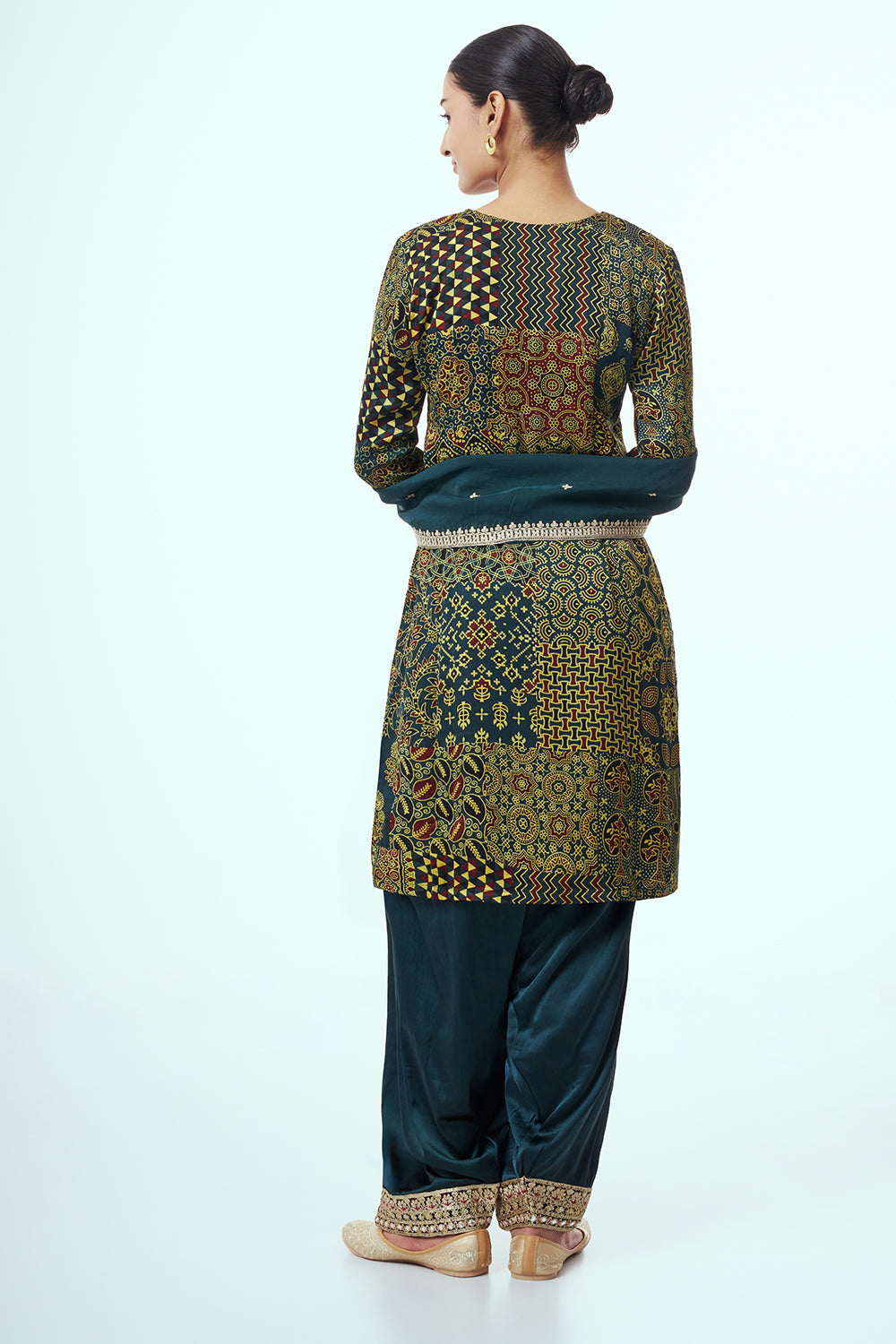 Bottle Green Modal Indo Western with Mirror Work