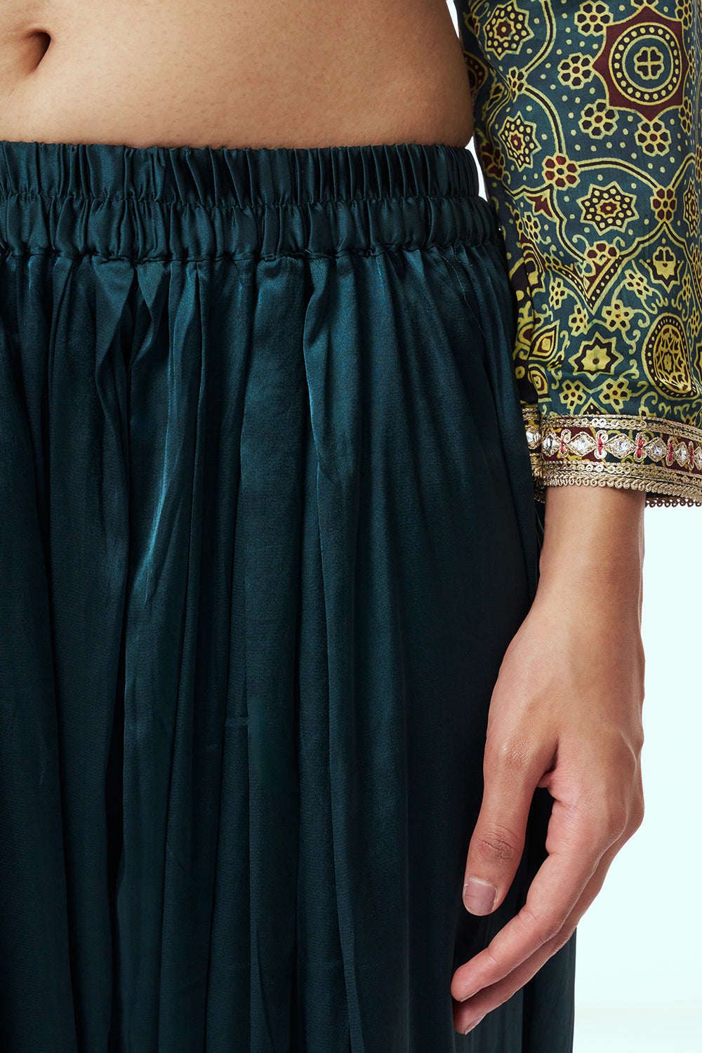 Bottle Green Modal Indo Western with Mirror Work