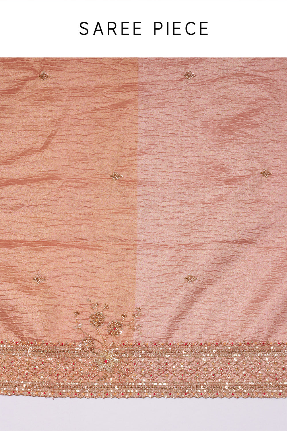 Bronze Peach Embroidered Shimmer Zari Saree with Rose Gold Sequin