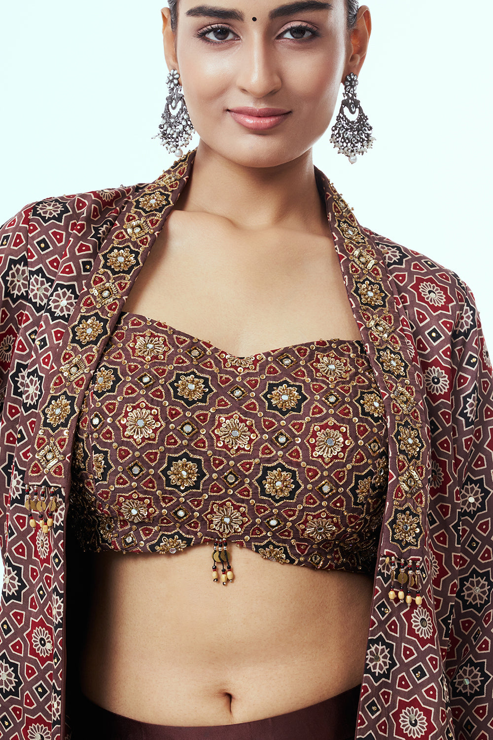 Brown Modal Indo-Western Set with Mirror Work