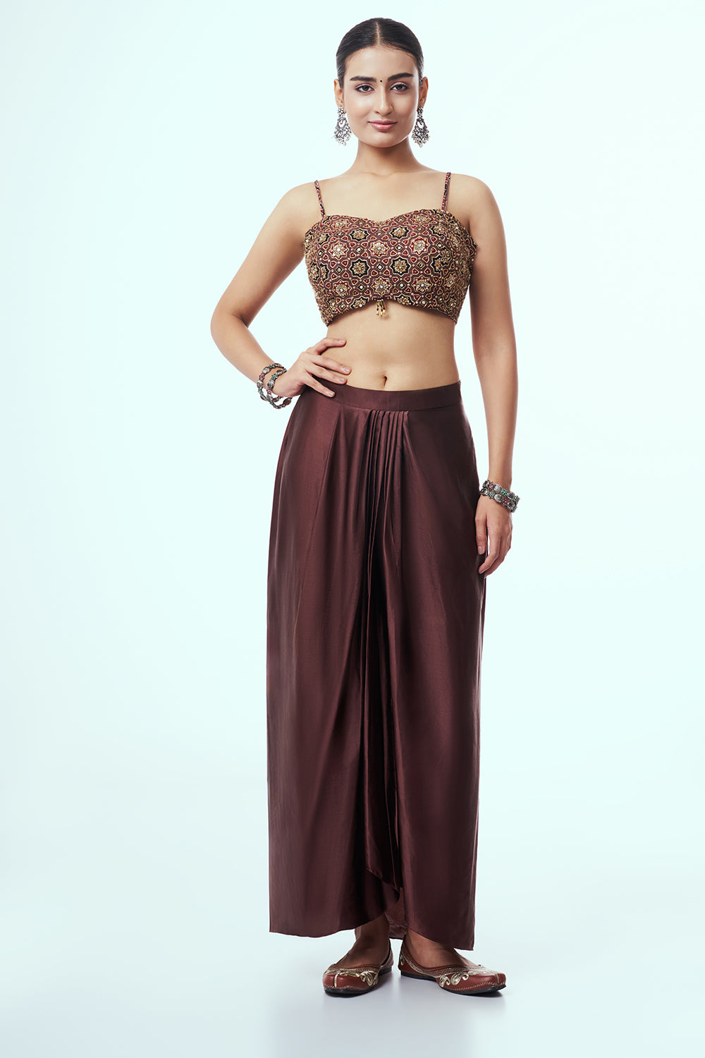 Brown Modal Indo-Western Set with Mirror Work