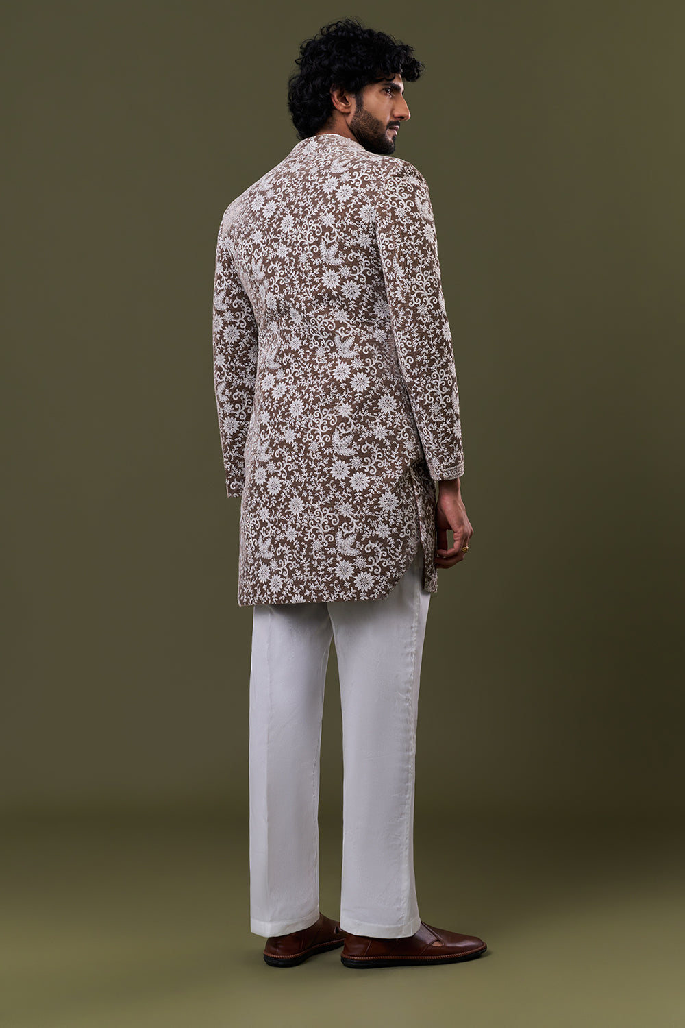 Brown Velvet Floral Resham Embroidered Jacket Set