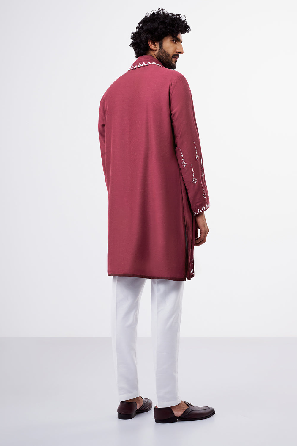 Burgundy Nokia Men's Silk Kurta Set with Geometric Details