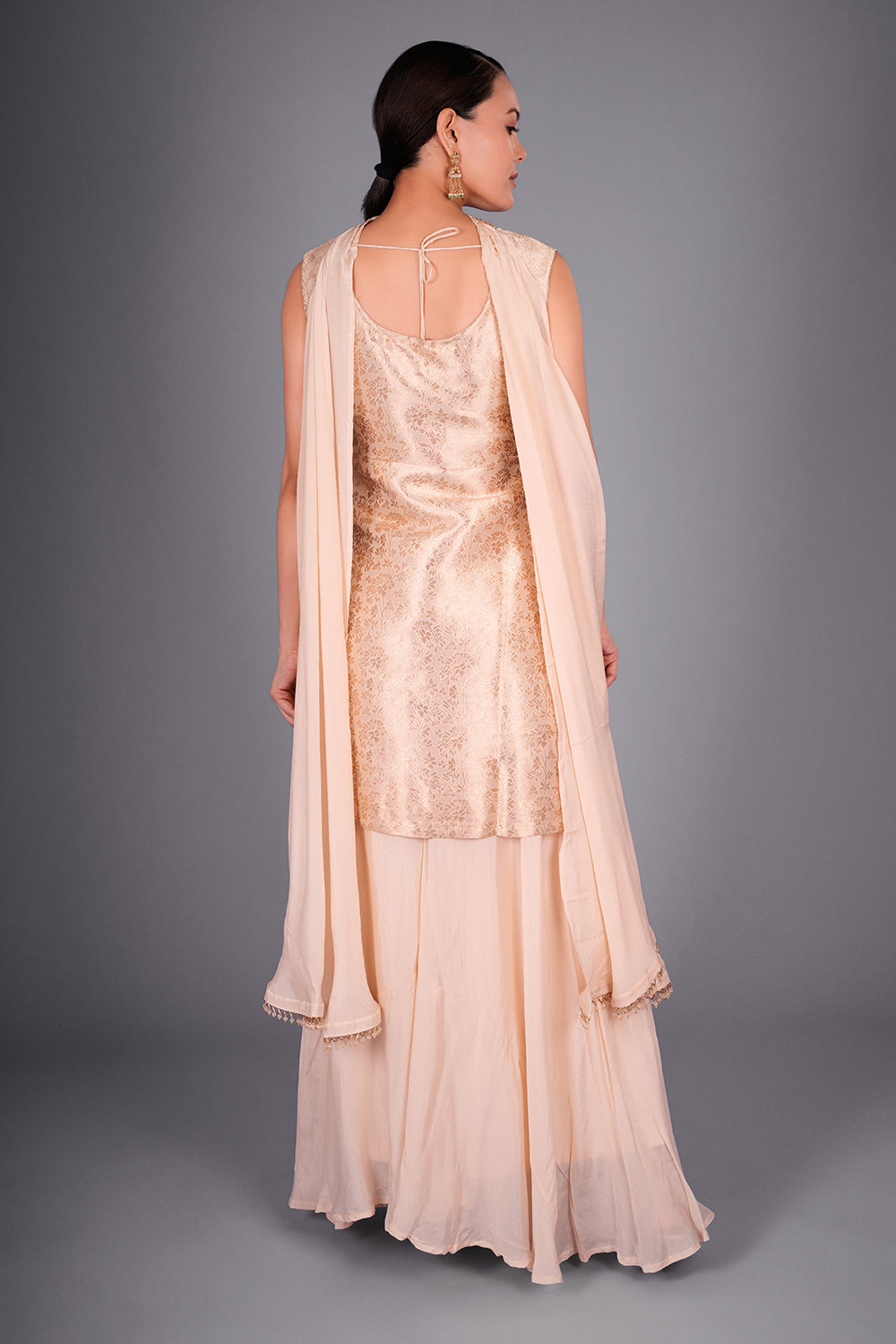 Champagne Gold Silk Blend Kurta Set with Zari Embroidery